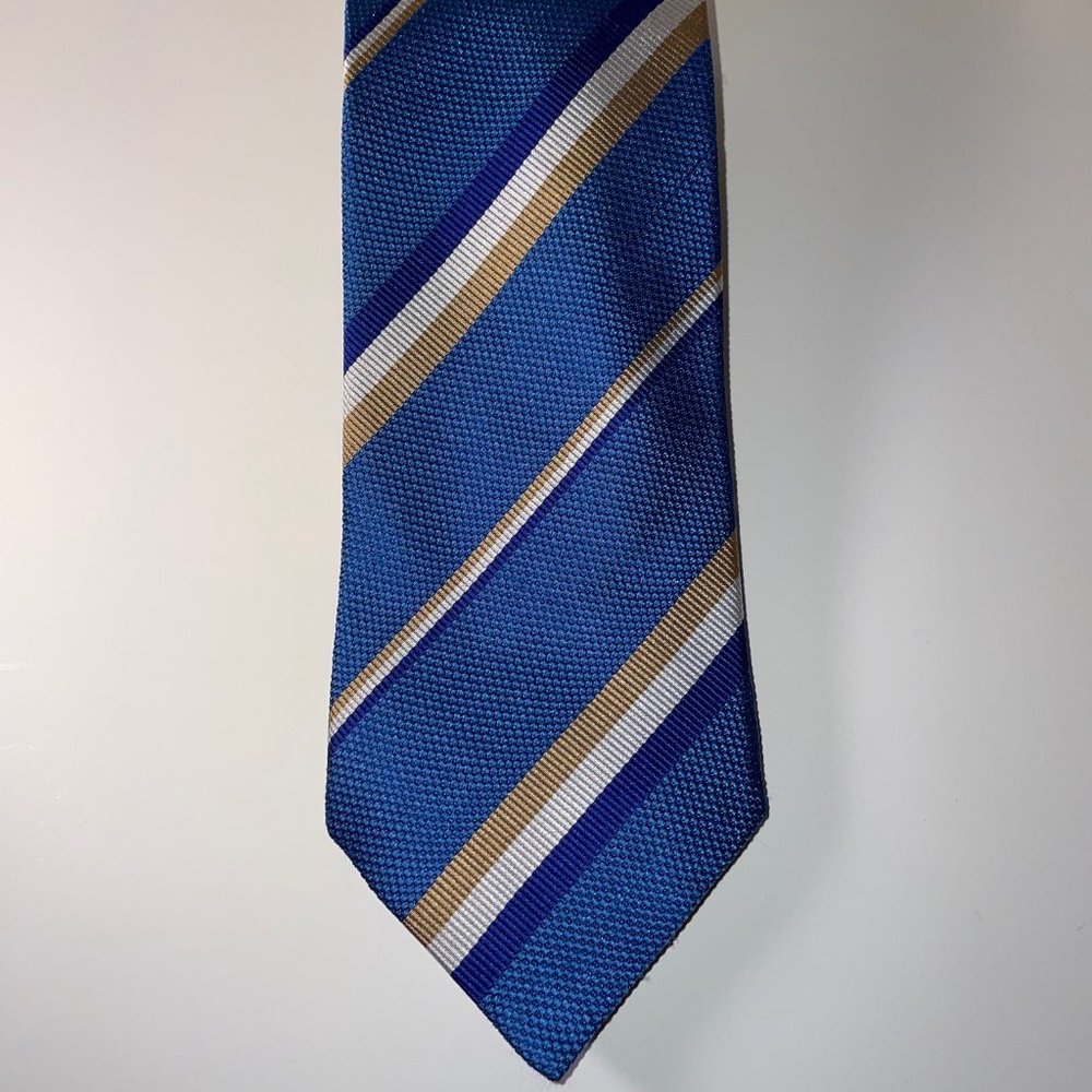 Silk Gucci Narrow Tie - Light Blue W/Diagonal Multi Colored Stripes - EUC